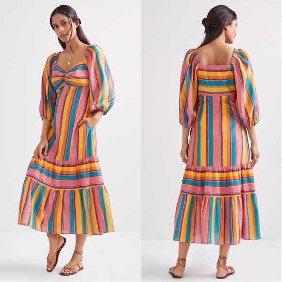 Farm Rio Rainbow Stripe Midi Dress - Picture 1 of 16